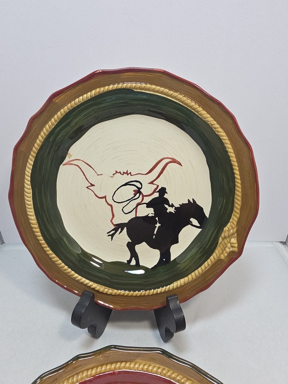 Sonoma Happy Trails Western Cowboy Horse Salad Plates Set of 2 8.75" - Picture 2 of 6